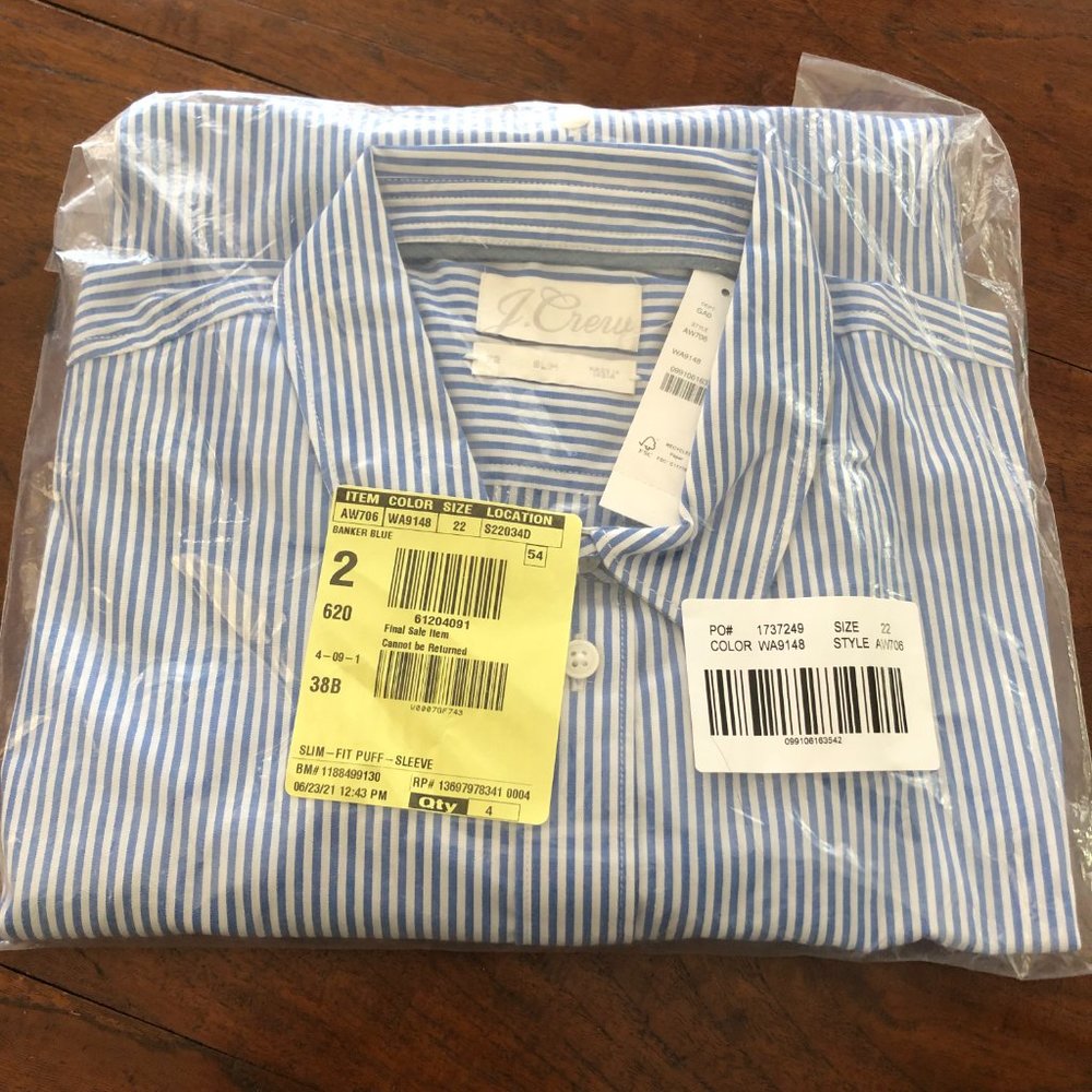 💙 NEW J. Crew Blue Striped Puff-Sleeve Shirt 22 - Picture 6 of 8